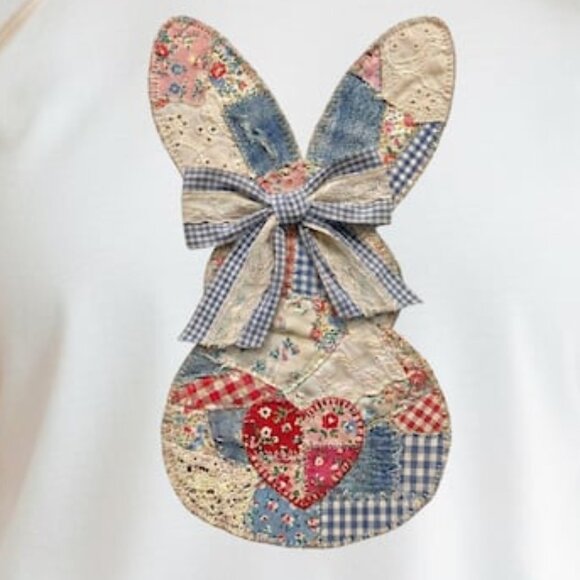 Patchwork Grandmacore Bunny Shirt, Trendy Easter Floral Tee - Picture 2 of 3